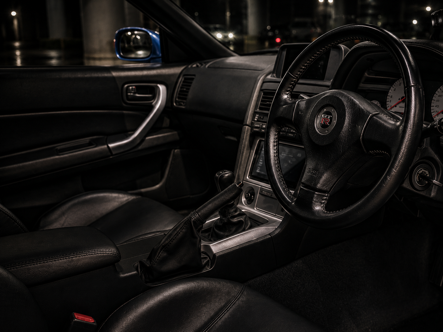 Driver-side cockpit of a Nissan Skyline GT-R R34
